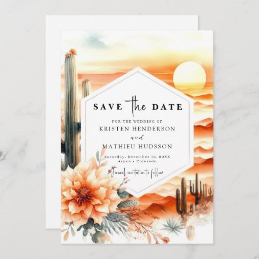 Save The Date Mariage numérique moderne Cactus (Devant / Derrière)