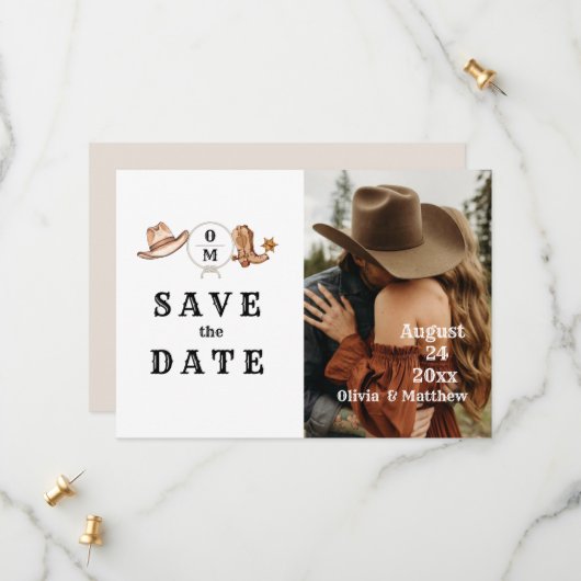 Save The Date Mariage occidental bohème  (Devant/Arrière en situation)