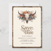 Save The Date Mariage occidental de crâne de vache florale Boho (Devant)