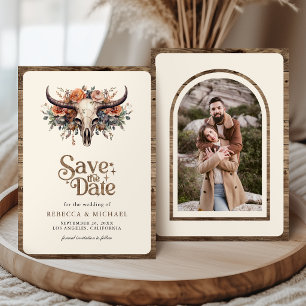 Save The Date Mariage occidental de crâne de vache florale Boho