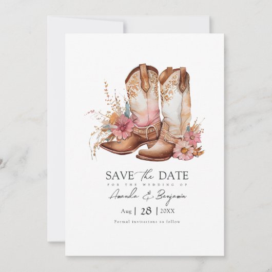Save The Date Mariage Occidental Rustique Bohème Chic Cowboy Cod (Devant)
