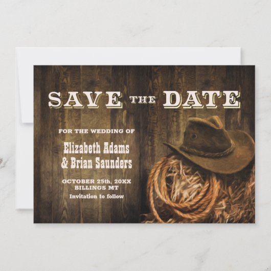 Save The Date Mariage occidental rustique en bois (Devant)