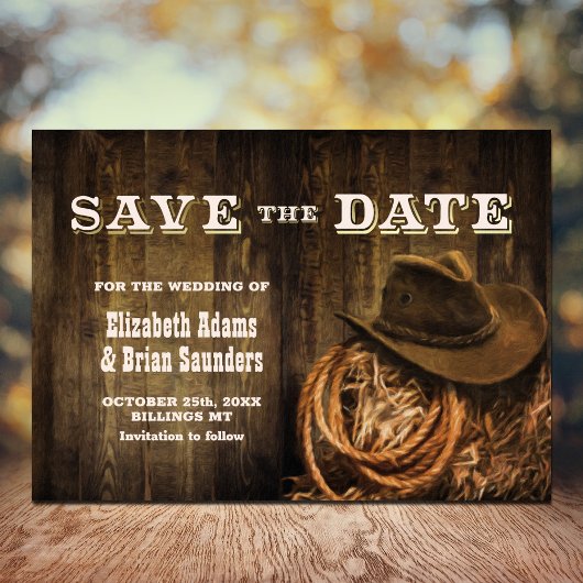 Save The Date Mariage occidental rustique en bois