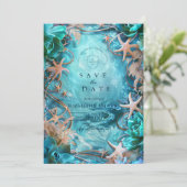 Save The Date Mariage Océan Étoile de Mer Turquoise (Debout devant)