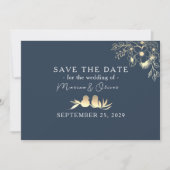 Save The Date Mariage Or et Bleu Marine (Devant)