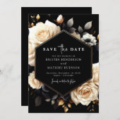 Save The Date Mariage Or et Noir Lovely Digital (Devant / Derrière)