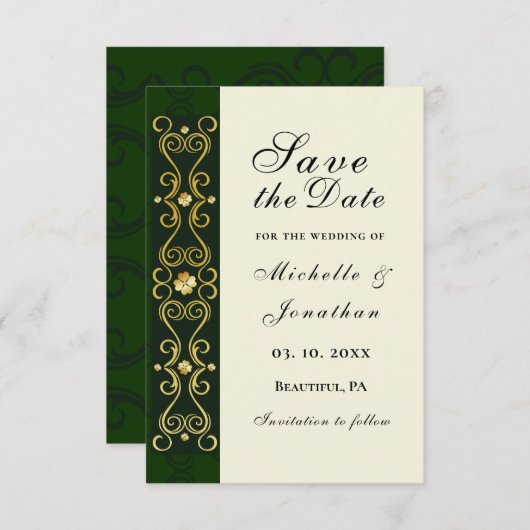 Save The Date Mariage or foncé irlandais élégant (Devant / Derrière)
