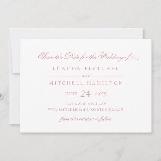 Save The Date Mariage or Rose classique élégant (Devant)