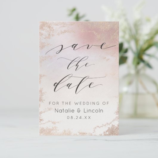 Save The Date Mariage Or Rose Ombre Blush Rose Froid (Debout devant)