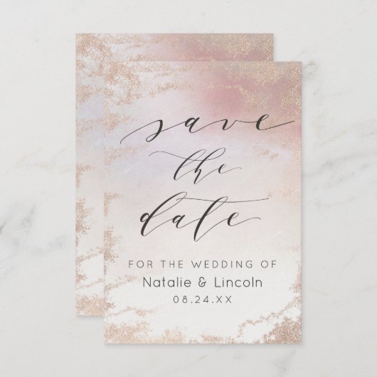 Save The Date Mariage Or Rose Ombre Blush Rose Froid (Devant / Derrière)