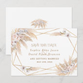 Save The Date Mariage Or Rose Pâle Orchidée Blanche Herbe de Pam (Devant / Derrière)