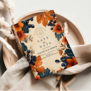 Save The Date Mariage Orange Brûlé et Baies Navy