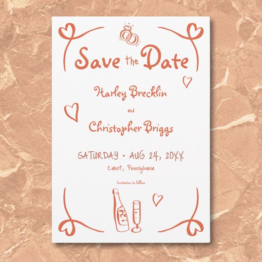 Save The Date Mariage orangé de Sunset Retro Whimsical
