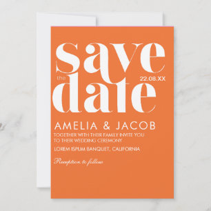 Save The Date Mariage orange vif moderne minimaliste audacieux e