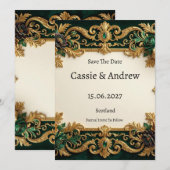 Save The Date Mariage Orné Vert Or (Devant / Derrière)