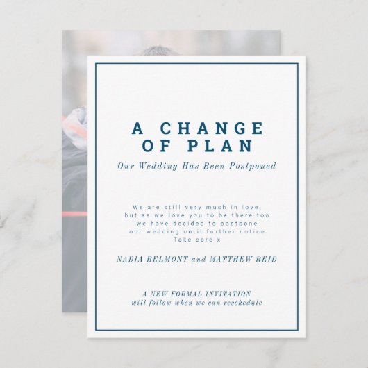 Save The Date Mariage ou événement reporté changement de program (Devant / Derrière)