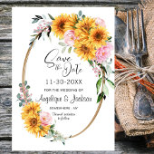 Save The Date Mariage ovale rose tournesol