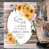 Save The Date Mariage ovale rose tournesol