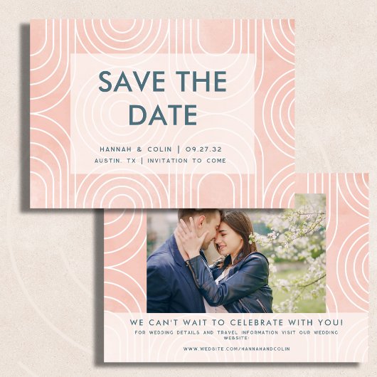 Save The Date Mariage Ovals et Cercles Chic Pêche