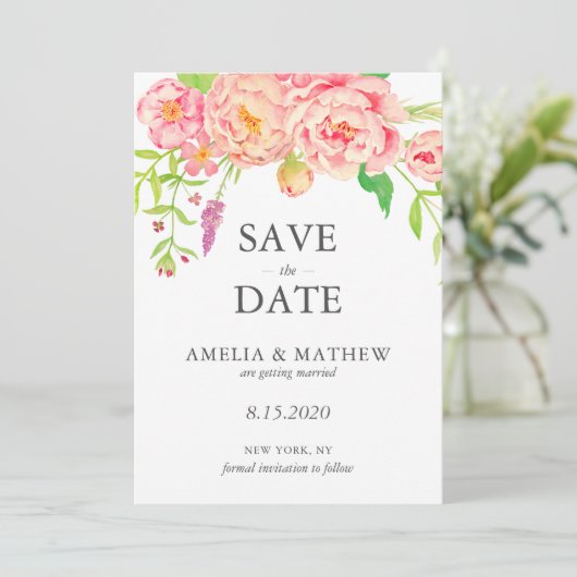 Save The Date Mariage Paeonia Rose (Debout devant)