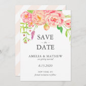 Save The Date Mariage Paeonia Rose (Devant / Derrière)