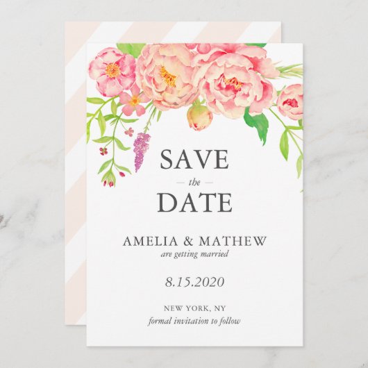 Save The Date Mariage Paeonia Rose (Devant / Derrière)