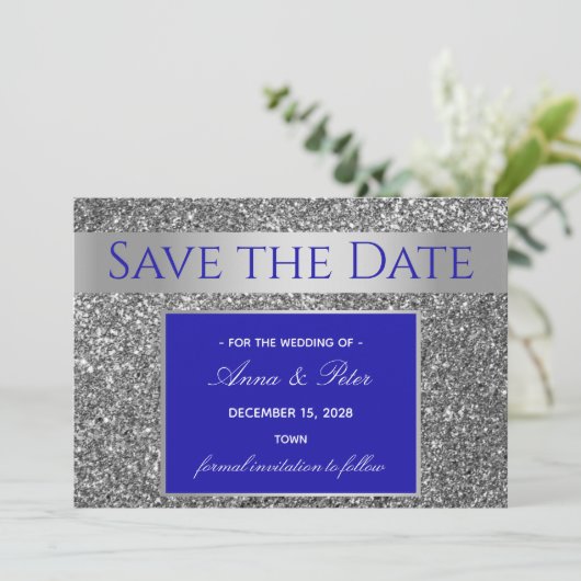 Save The Date Mariage Pailleté Argent (Debout devant)
