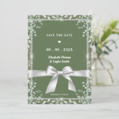 Save The Date Mariage Pailleté Eucalyptus Vert Sauge Moderne (Debout devant)
