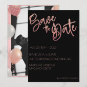 Save The Date Mariage Pailleté Or et Noir Art Déco  (Devant / Derrière)