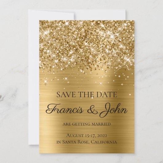 Save The Date Mariage Pailleté Or Feuille (Devant)