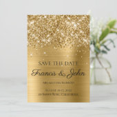Save The Date Mariage Pailleté Or Feuille (Debout devant)