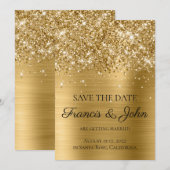 Save The Date Mariage Pailleté Or Feuille (Devant / Derrière)
