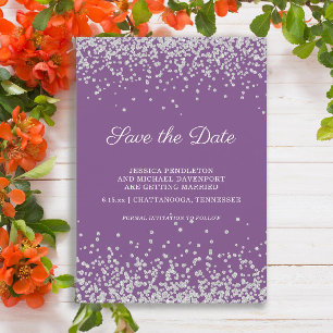 Save The Date Mariage paillettes argent violettes Enregistrez la