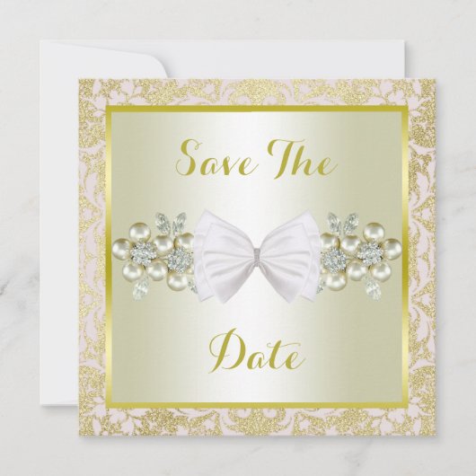 Save The Date Mariage Paillettes Dorées, Gems Floraux Diamant & (Devant)