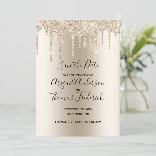 Save The Date Mariage paillettes scintillantes Champagne Tendanc (Debout devant)