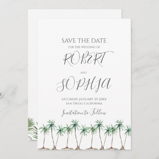 Save The Date Mariage Palmier à l'aquarelle moderne (Devant / Derrière)