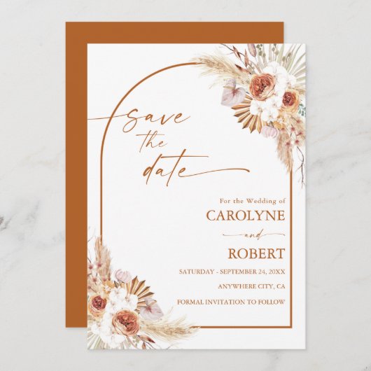 Save The Date Mariage Pampas Grass Boho Terracotta (Devant / Derrière)