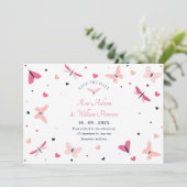 Save The Date Mariage papillon cœur rose (Debout devant)
