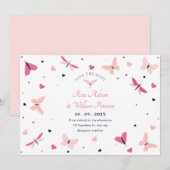 Save The Date Mariage papillon cœur rose (Devant / Derrière)