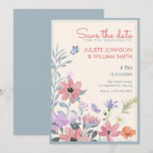 Save The Date Mariage papillon de fleurs pastel à l'aquarelle (Devant / Derrière)