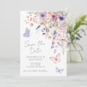 Save The Date Mariage Papillon Fleur Sauvage (Debout devant)