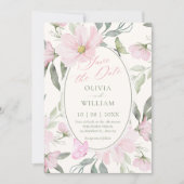 Save The Date Mariage papillon floral doux rose (Devant)