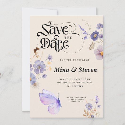 Save The Date Mariage papillons rustique fantaisiste (Devant)