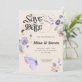 Save The Date Mariage papillons rustique fantaisiste (Debout devant)