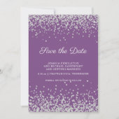 Save The Date Mariage Parties scintillant Argent Violet Enregist (Devant)