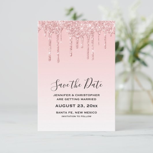 Save The Date Mariage Parties scintillant moderne tendance rose (Debout devant)