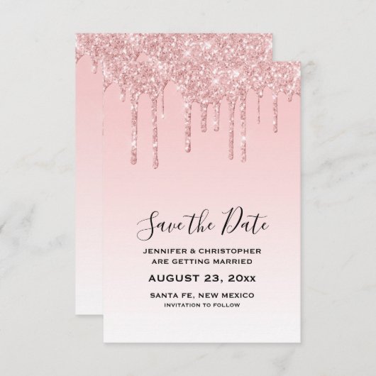 Save The Date Mariage Parties scintillant moderne tendance rose  (Devant / Derrière)
