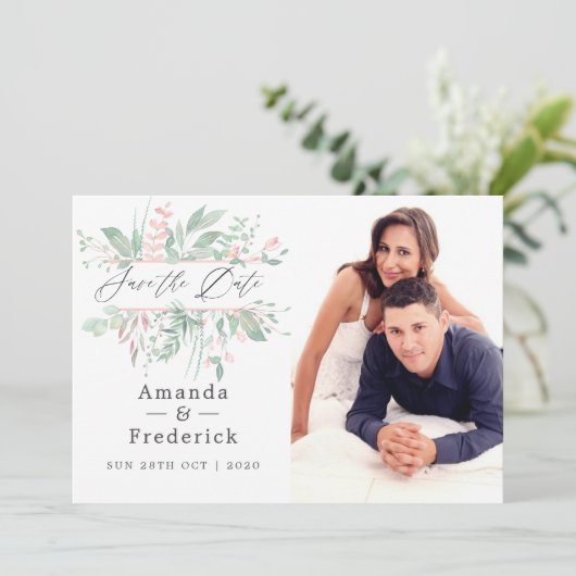 Save The Date Mariage Pastel Blush Greenery (Debout devant)