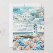Save The Date Mariage Pastel de Phare Côtiers et Océan (Devant)