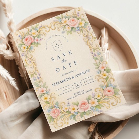 Save The Date Mariage Pastel Jardin Baroque Rose